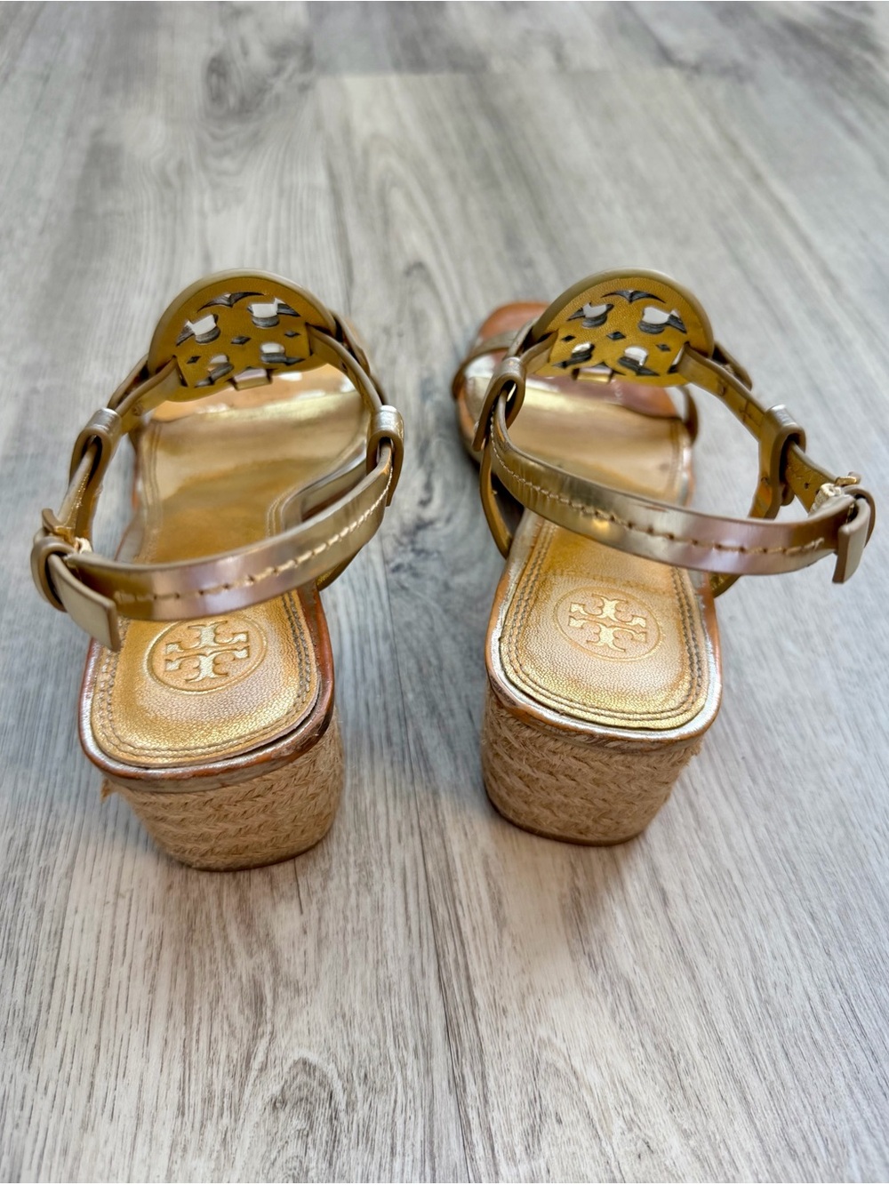 Tory Burch - Gold Metallic Miller Espadrille T-Strap Block Heeled Sandals
